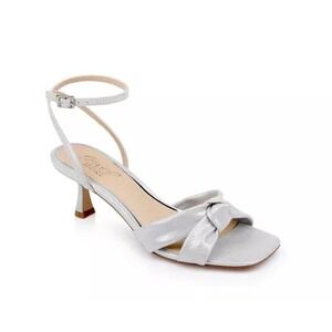 Jewel Badgley Mischka Silver Knot Ankle‎ Strap Kitten Heel Sandals Women US 9